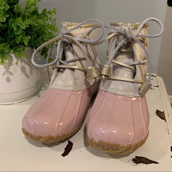 Jack Rodgers | Chole Rain Boots, Short Metallic Gold & Blush - Picture 2 of 12